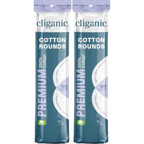 Cliganic Organic Cotton Rounds (300 Count) Makeup Remover Pads, Hypoallergenic, Lint-Free | 100% Pure Cotton (Packaging May Vary)