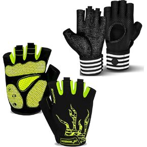 MOREOK Cycling Gloves Exercise Workout Gloves AK050 One Pair （Green-X-Large） Weight Lifting Gym Workout Gloves MK1005 One Pair（Black-X-Large）