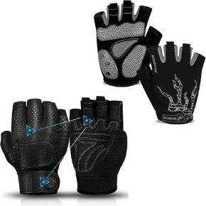MOREOK Bike Gloves Exercise Workout Gloves AK050-one Pair（Gray-Large） Exercise Workout Gloves MK1003-one Pair（Black-Large）