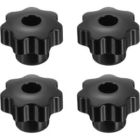 uxcell 4pcs Clamping Star Knobs M10 Metric Female Thread 40mm 7-Point Star Plastic Head Through Hole Brass Insert Screw-in Threaded Hand Knob Handles Jig Knobs, Black