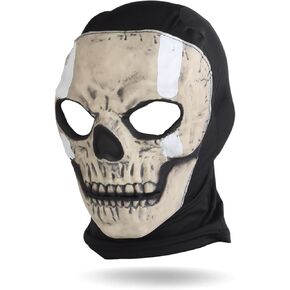 Ghost Balaclava Tactical Mask, Anti-Impact Silicone Faceshield with Elastic Fabric, Anti-Fog Clear Lens, Padded Eye, Breathable Mouth