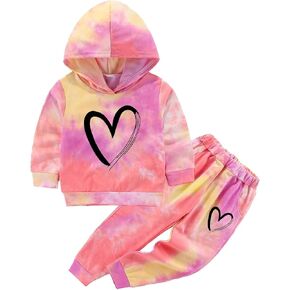 BOMDEALS Toddler Girls Tie Dye Clothes - Valentines Outfits Casual Pullover Long Sleeve Hoodie Pants Sweatsuit Fall 2Pcs Set