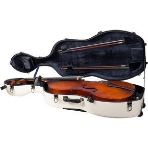 Crossrock Fiberglass Cello Case with Wheels - Fits 4/4 Full Size Cello - Includes Padded Music Pouch, 3 Handles, Removable Shoulder Straps- Milky White (CRF2020CEFMW)