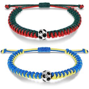Mabor 2Pcs Soccer Bracelets, Adjustable Braided Football Bracelet Stylish Soccer Fans Accessories for Men Women Team Spirit Gifts