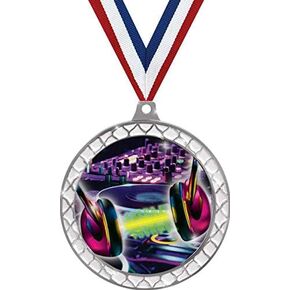 DJ Turn Tables White Trellis Medal Silver, 2.5" DJ Music Prizes, Kids DJ Trophy Medal Awards Prime