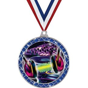 DJ Turn Tables Blue Trellis Medal Silver, 2.5" DJ Music Prizes, Kids DJ Trophy Medal Awards Prime