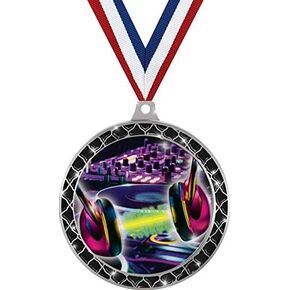DJ Turn Tables Black Trellis Medal Silver, 2.5" DJ Music Prizes, Kids DJ Trophy Medal Awards Prime