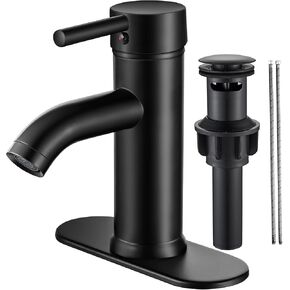 Black Bathroom Faucet Single Hole Bathroom Sink Faucet Matte Black Single Handle Vanity Basin Faucet Modern Farmhouse RV Bathroom Faucet with pop-up Drain Suitable for 1 or 3 Holes (Black, Short)