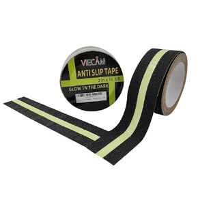 Premium Anti Slip Traction Tape 2" x 16.5 FT - Glow in Dark Green Stripe, No-Residue Tape for Stairs & Outdoor, Weatherproof, Easy Apply & Remove - Durable & High Visibility