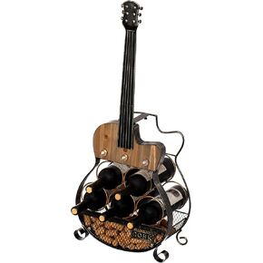 Vintiquewise Guitar Shape 5-Bottle Wine Rack - Vintage Decorative Freestanding Wine Holder and Storage Organizer for Kitchen, Dining Room & Home Bar - Perfect Rock N Roll Gift for Wine and Music Lover