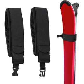 Ski Fastener Straps Set, Black Ski Fixing Wraps Adjustable Ski Ties Bands Flexible Skiing Tape Accessories for Carrying Skiing Gear, Men Women on Winter Travel, with Anti-Lost Buckle