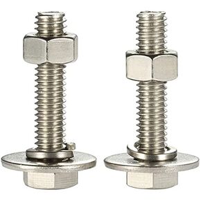 M8-1.25 x 60mm Hex Head Bolts, Hex Nuts, Extra-Large and Thick Flat & Lock Washers, Fully Threaded, 304 Stainless Steel, 8 Sets