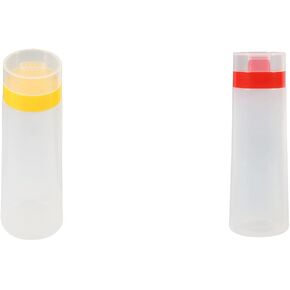 Estink Squeeze Bottle, 2 Pack 4‑Hole Squeeze Type Sauce Bottle Safe Resin 300ml Capacity Condiment Squeeze Bottle for Ketchup Jam Mayonnaise Olive Oil BBQ Sauce, Yellow + Red