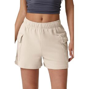 QINSEN Womens Causal 100% Cotton Shorts Drawstring Elastic Waist Side Pockets Short Sweat Pants