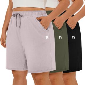 Neer 3 Pack Plus Size Women's Bermuda Shorts Cotton Drawstring High Waisted Casual Athletic Sweatpants Shorts with Pockets