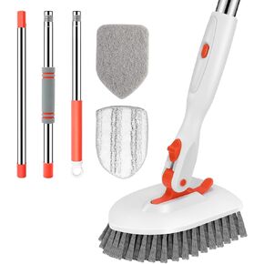 SetSail Floor Scrub Brush, 3-In-1 Tile Tub Floor Scrubber with 52-inch Adjustable Long Handle Shower Cleaner Brush and 3 Detachable Replacement Brush Heads for Cleaning Bathroom Kitchen Walls Tub Tile
