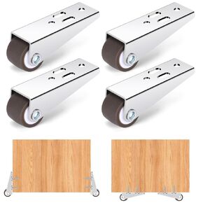 0.9Inch Low Profile Casters Wheels Set of 4, Mini Long Frame Rigid Caster, Small Fixed Caster Wheels for Furniture, Drawer, Door, Bookcase, DIY(Load：44Lbs/Each), Vertical or Horizontal Installation