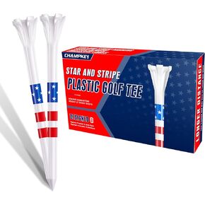 CHAMPKEY 5 Prongs Plastic Golf Tees 100 Pack - Star and Stripe Marking System Golf Plastic Tees - Lower Friction and Longer Distance Golf Tees