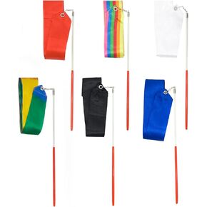Kaiyuan Dynasty 6pcs Ribbon Dancer Wand for Kids Streamer Wand for Talent Shows Rainbow Dance Ribbons Rhythmic Gymnastics Ribbon Baton Twirling Wands on Sticks for Kids Artistic Dancing