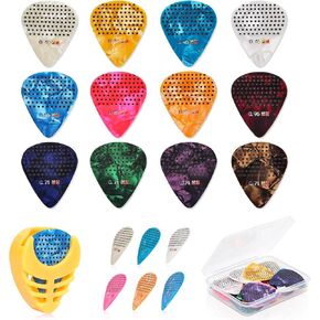 30 Pack Guitar Picks Non-slip, Includes 0.46 0.71 0.96mm Guitar Picks Thin Medium Heavy, Variety Colorful with Guitar Picks Holder and Storage Case for Acoustic Electric Guitar Bass