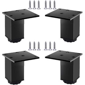 YXQ Furniture Cabinet Feet Adjustable Aluminum Alloy Kitchen Square Legs Black Support Table Sofa Leveling Foot Hardware with Screws (Pack of 4)