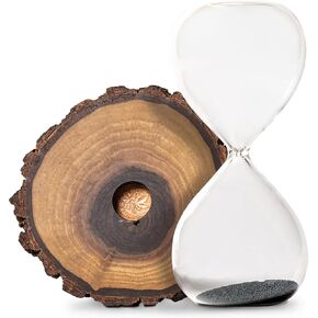 Blackswan Magnetic Hourglass Sand Timer | Natural Live Edge Walnut Wood Magnet Base Hour Glass with Iron Dust Shavings | 1 Minute Functional Fun Retro Clock Watch for Office, Home Decor | 4" x 6.5"