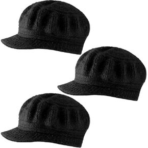 Mepase 3 Pieces Women Winter Warm Knit Hat Slouchy Beanie Cap with Visor Knitted Newsboy Hats for Women Ski Snow Caps