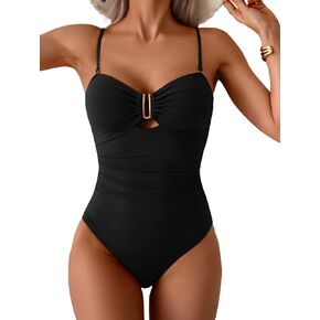 Eomenie One Piece Swimsuit for Women Tummy Control Ruched Bathing Suit Cutout U Wire Swim Suits