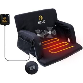 Nice C Heated Massage Stadium Seats, Floor Chair, Bleacher Chairs, Reclining Waterproof Cushion, Foldable, Thick Padding, with Shoulder Straps & Side Pockets