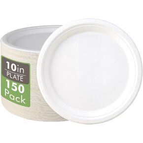 Vplus 350 Pack Paper Plates 7 inch 100% Compostable Plates Heavy-Duty Disposable Paper Plates Bagasse Natural Biodegradable Eco-Friendly Sugarcane Plates