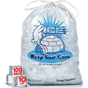 Ice Bags 10 lb with Drawstring - 100 Pack Heavy-Duty Bags for Ice Machine, Reusable, Storage for Freezers