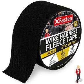 XFasten Wire Harness Tape 2 Inch x 50 ft (2-Pack 100ft Total) Residue-Free Cloth Electrical Felt Tape for Automotive Wiring Loom Wrap, High Temp and Abrasion Resistant, Noise Dampening Insulation