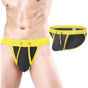 Men's Swim Bikini Briefs with Pouch Bulge Swimwear Sexy High Leg Split Adjustable Waistband Soft Beachwear