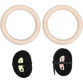 Keenso Wood Gymnastics Rings Sport Workout Equipment Wood Gym Rings Wooden Gymnastics Rings Kids Swinging Rings Adjustable Birch 25mm with Hanging Belt Children's Sports Equipment