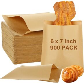 900 Pack Kraft Paper Sandwich Bags, 6 x 7 Inch Brown Paper Treat Bags, Breakfast Paper Bags Deli Bags, Flat Greaseproof Bags for Bakery, Cookies, Snacks, Sandwiches