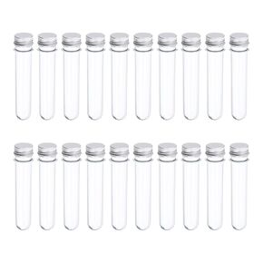 YOKIVE 120Pcs 45ml Plastic Test Tube with Screw Caps, Aluminum Lid | Great for Home Decorations, Lab, Daily Use (Clear, 140x25mm)