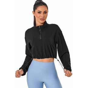 VIPONES Women's Athletic Running Yoga Gym Track Zip Up Cropped Jackets UPF 50+ Sun Protection Long Sleeve Workout Shirts