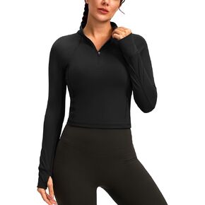 Soothfeel Women's Long Sleeve Workout Tops Half Zip Yoga Gym Shirts Cropped Athletic Running Jackets for Women with Pocket