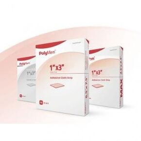 Adhesive Strip PolyMem 1 X 3 Inch Fabric Rectangle Tan / White Sterile