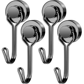 Magnetic Hooks, 4 Pack 30Lbs Black Swivel Magnet Hooks for Hanging, Strong Neodymium Magnets with Hook for Kitchen, Office, Classroom, Garage, Cruise, Refrigerator