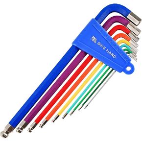 BikeHand Heavy Duty Precise Durable Head Hex Allen Wrenches Set - 9 Pieces - with Long Arm Ball End - 1.5/2/2.5/3/4/5/6/8/10mm - for Home or Bike Bicycle - Colored or Silver