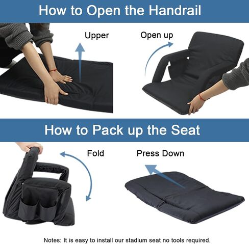 Folding Stadium Seat Wide Reclining Bleacher Seat w/Hook, Back Support & Armrest, Portable Padded Cushion Bleacher Chair for Sports Concerts Camping in Saudi Arabia