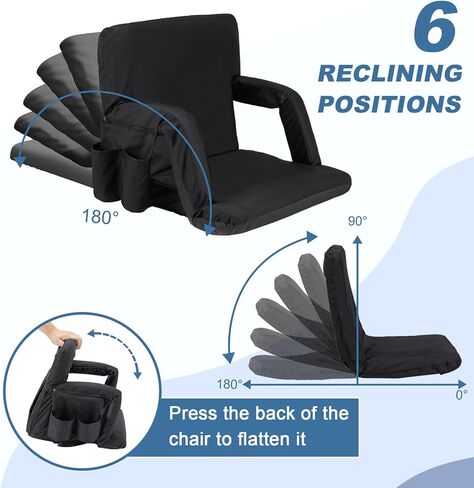 Folding Stadium Seat Wide Reclining Bleacher Seat w/Hook, Back Support & Armrest, Portable Padded Cushion Bleacher Chair for Sports Concerts Camping in Saudi Arabia