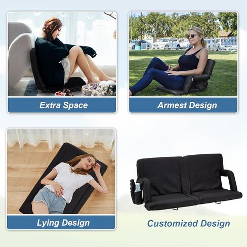 Folding Stadium Seat Wide Reclining Bleacher Seat w/Hook, Back Support & Armrest, Portable Padded Cushion Bleacher Chair for Sports Concerts Camping in Saudi Arabia
