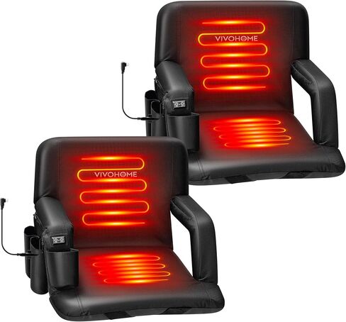 VIVOHOME Heated Stadium Seats with Back Support, 2 Pack Bleacher Chairs with 12V 20W PD Fast Charging Type C Port, 3 Levels of Heat, NTC Overheat Protection System(Power Bank not Included) in Kuwait