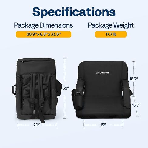 VIVOHOME Heated Stadium Seats with Back Support, 2 Pack Bleacher Chairs with 12V 20W PD Fast Charging Type C Port, 3 Levels of Heat, NTC Overheat Protection System(Power Bank not Included) in Kuwait