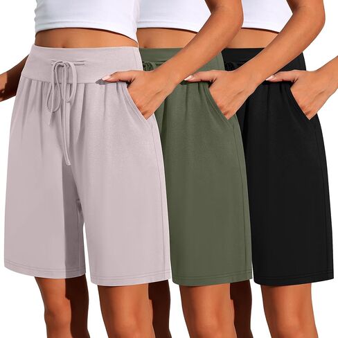 Neer 3 Pack Bermuda Shorts for Women Wide Leg High Waisted Drawstring Gym Shorts with Pocket in Kuwait