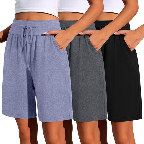 Neer 3 Pack Bermuda Shorts for Women Wide Leg High Waisted Drawstring Gym Shorts with Pocket in Saudi Arabia