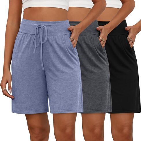 Neer 3 Pack Bermuda Shorts for Women Wide Leg High Waisted Drawstring Gym Shorts with Pocket in Saudi Arabia