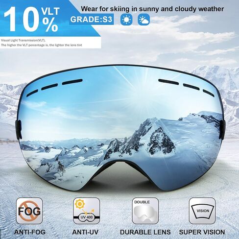 Ski Goggles OTG Snow Snowboard Goggles for Men Women Youth 100% UV Protection Anti Fog Sports Winter Skiing in Saudi Arabia